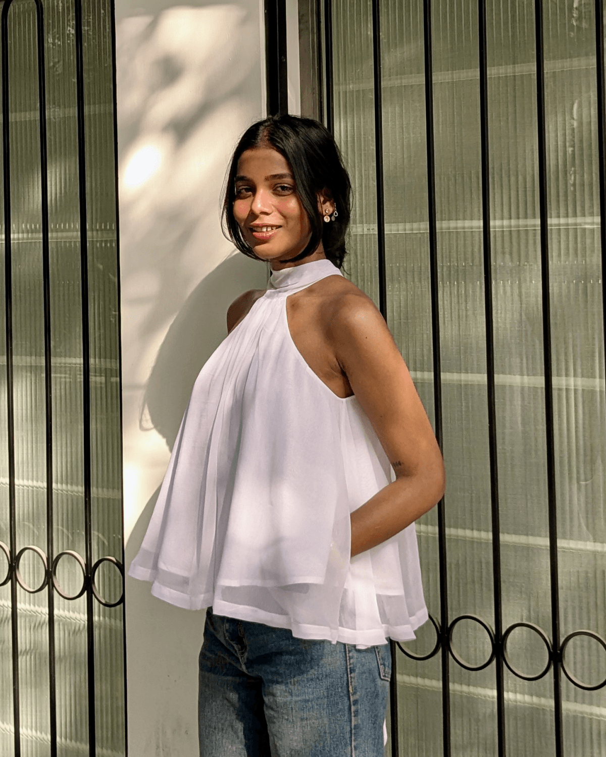 White Chiffon Halter-Neck Top - View 3 - Superr*