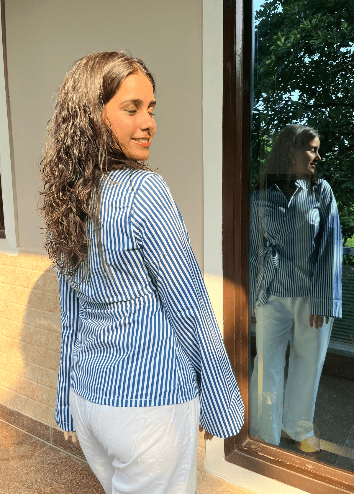 Blue Striped Wrap Shirt - View 3 - Superr*