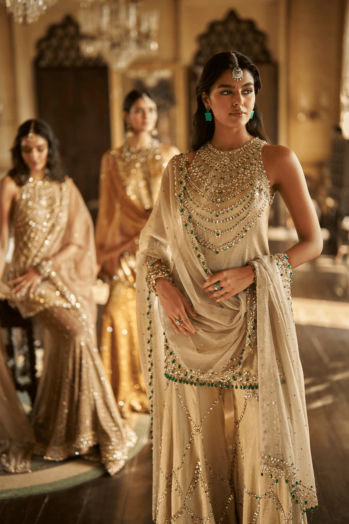 Champagne Emerald Crystal Sharara Set - View 4 - Superr*