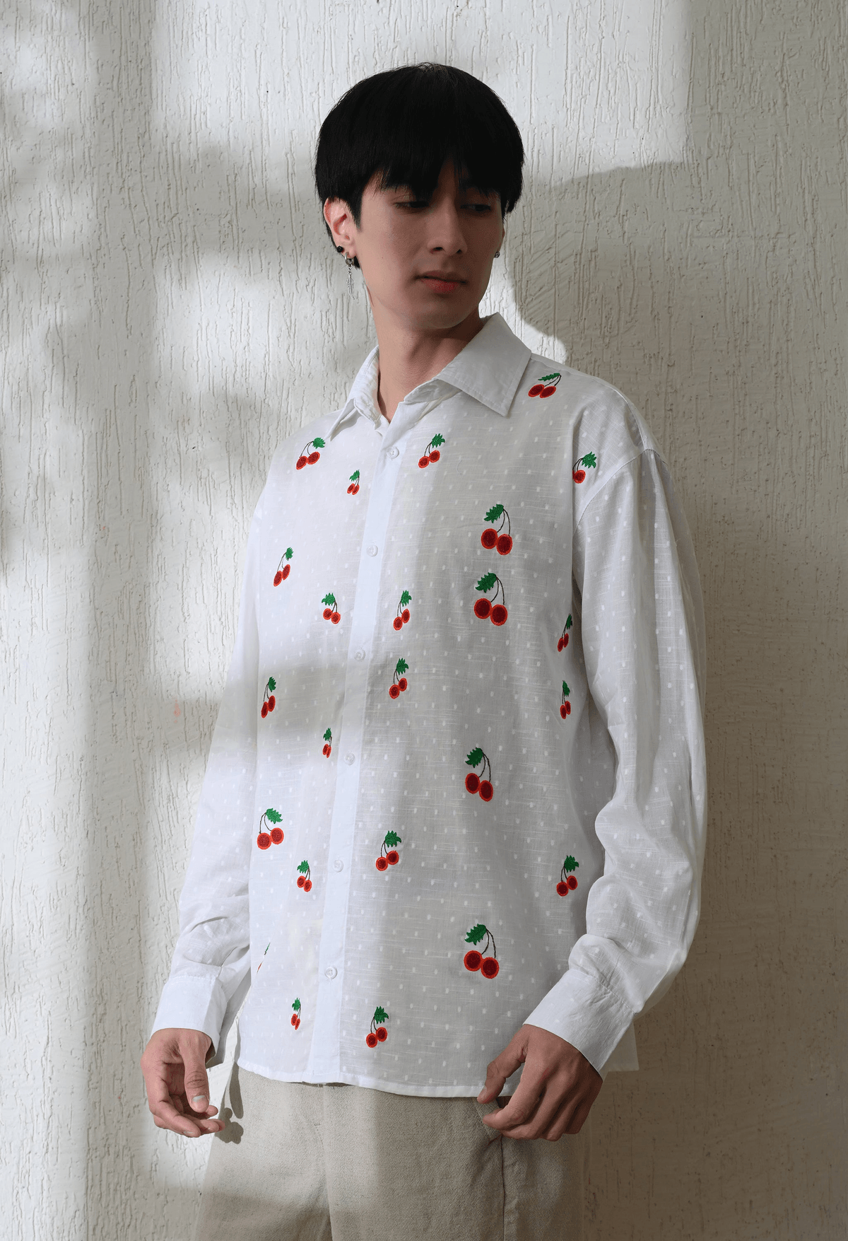 Men White Cherry Pop Embroidered Shirt - View 4 - Superr*