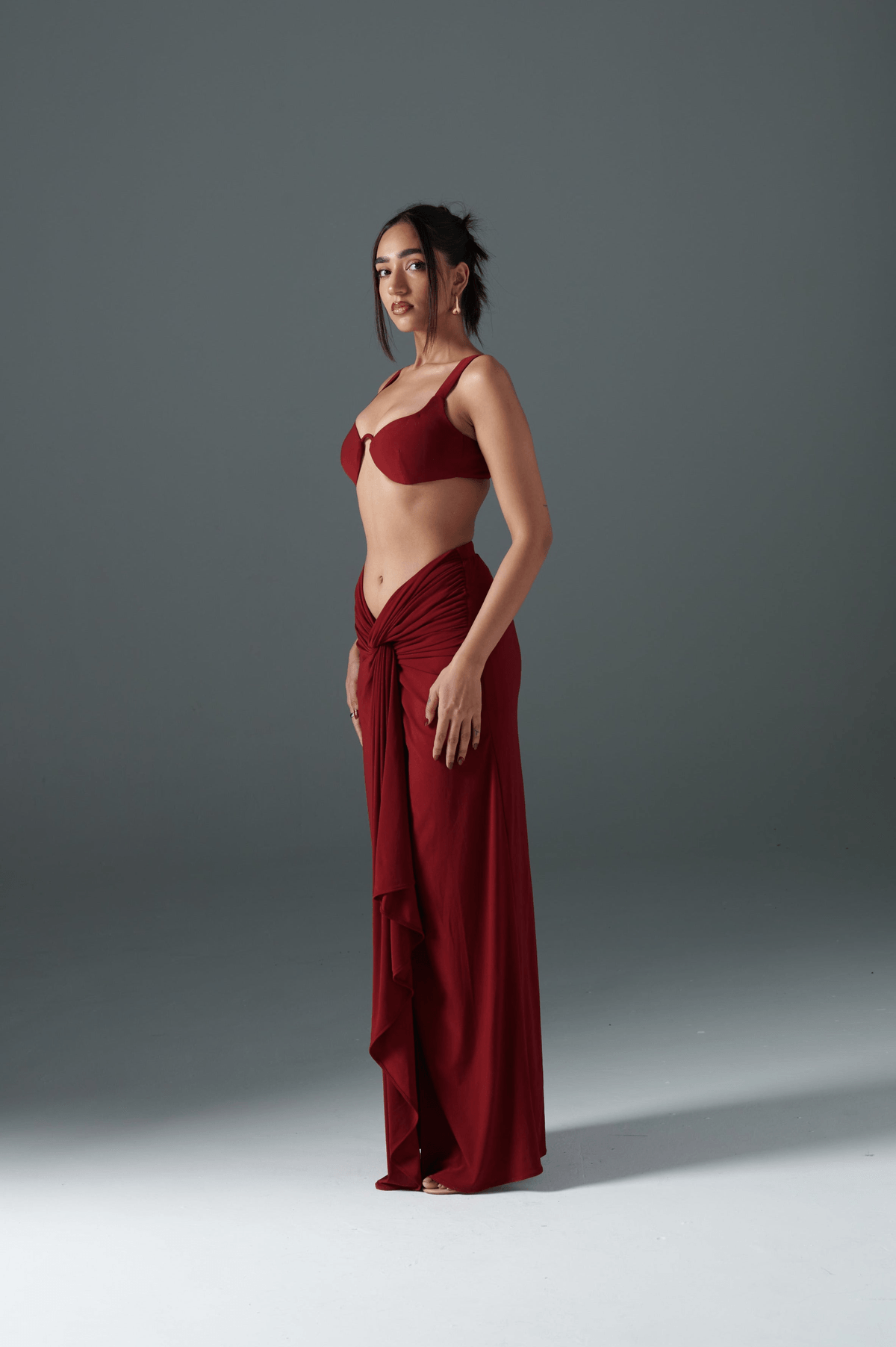 CRIMSON DRAPED SKIRT - View 3 - Superr*