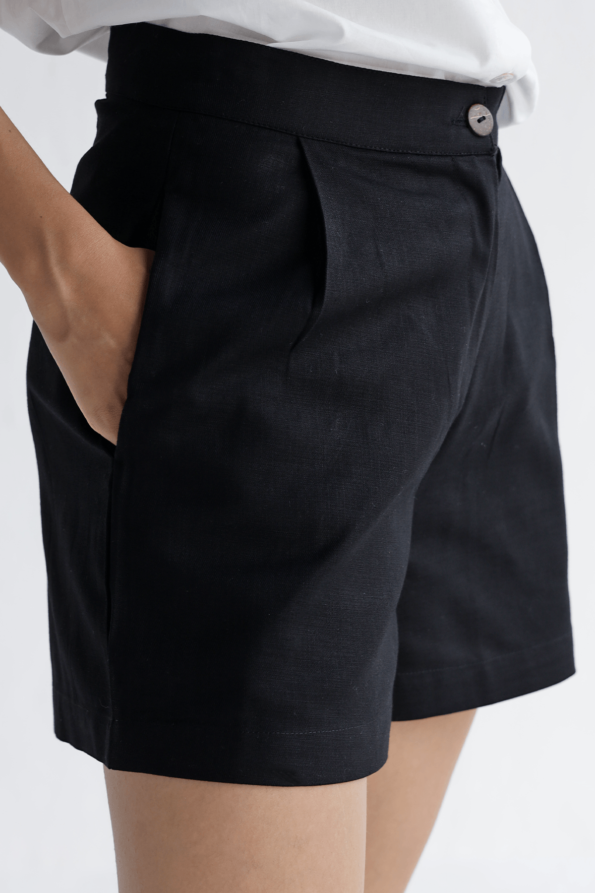 Bold Black- Cotton Linen Shorts - View 2 - Superr*