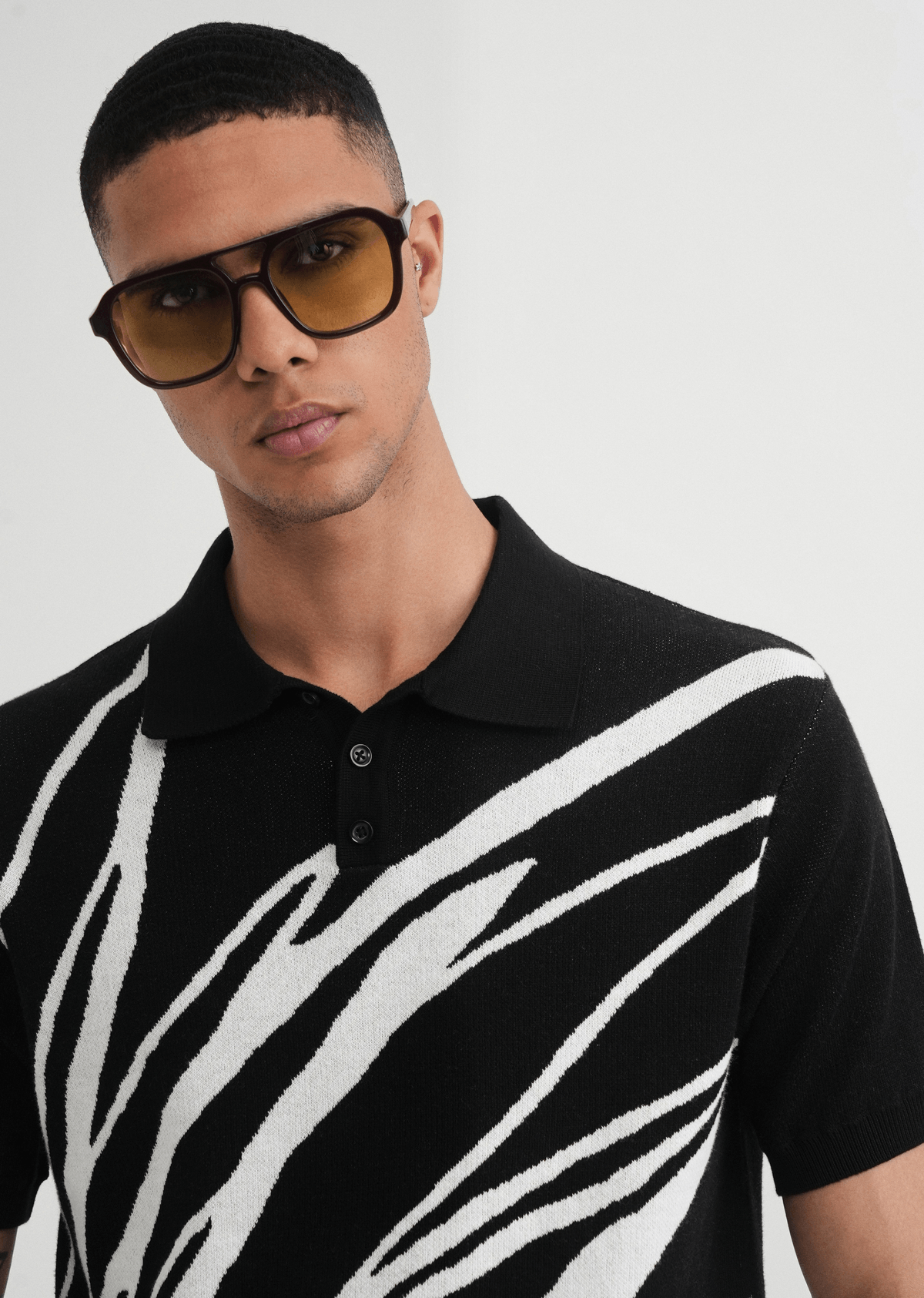 Black Jacquard Knitted Polo - View 3 - Superr*