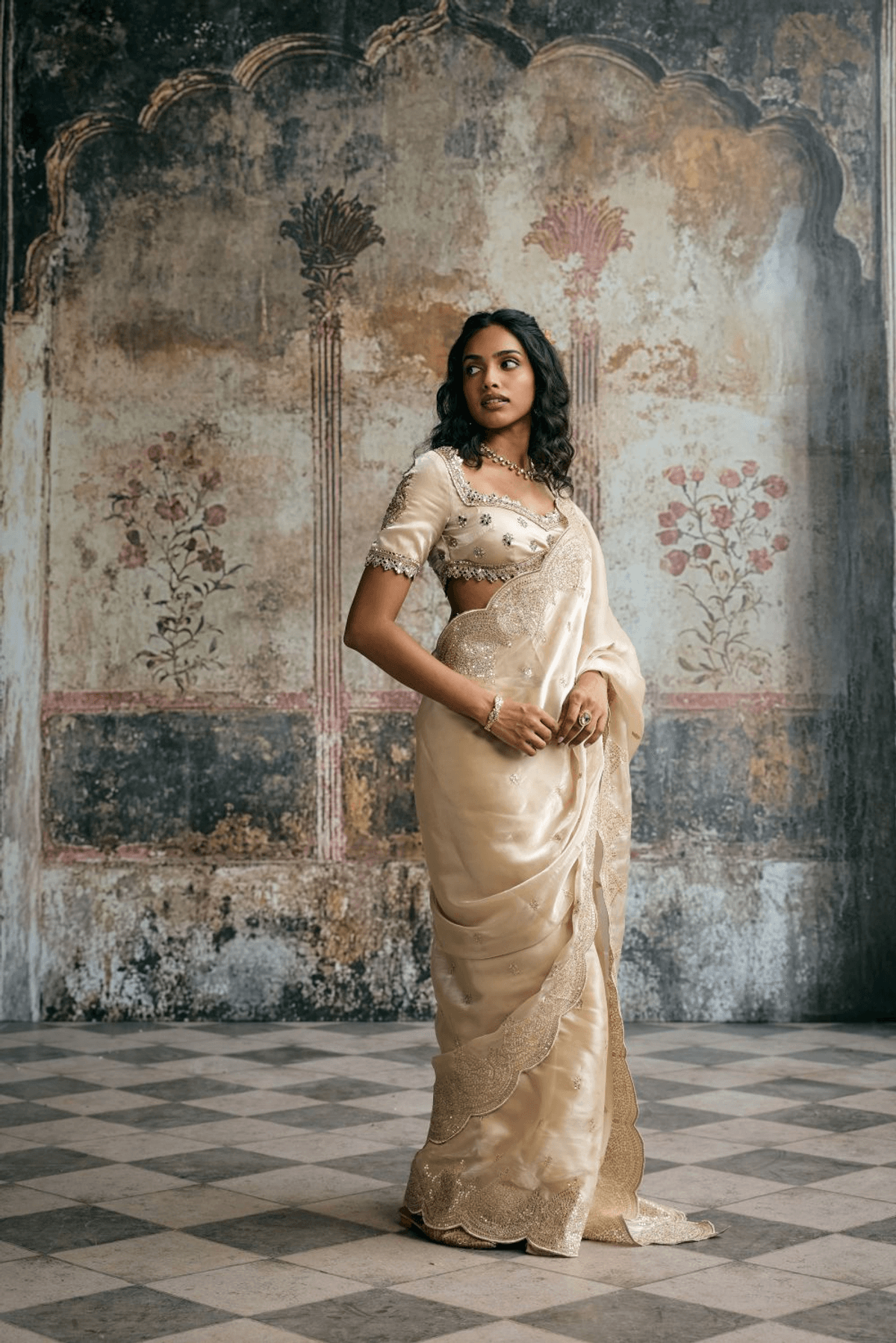 Aarzoo Champagne Gold Saree - View 2 - Superr*