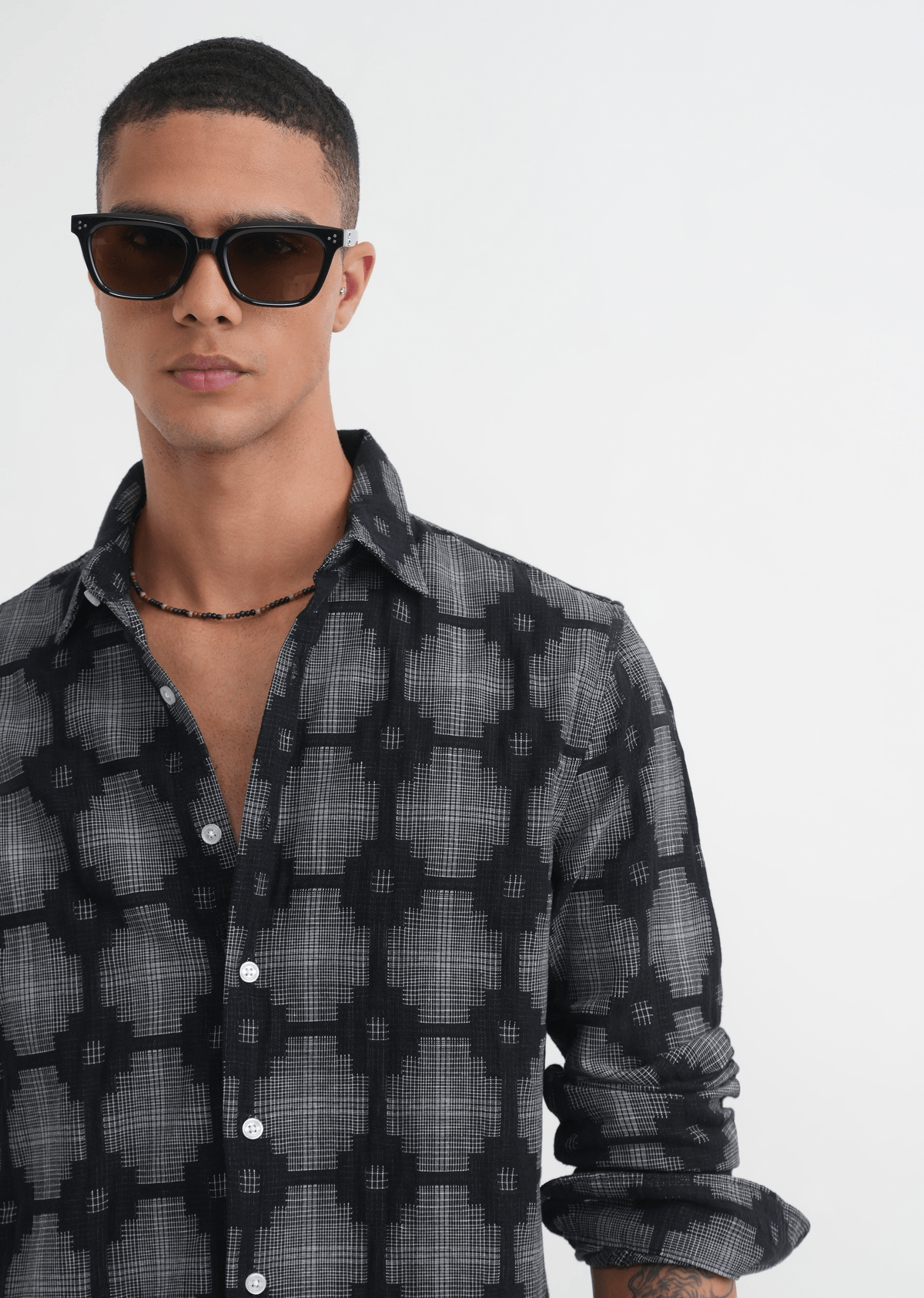Black Geometric Jacquard Shirt - View 3 - Superr*