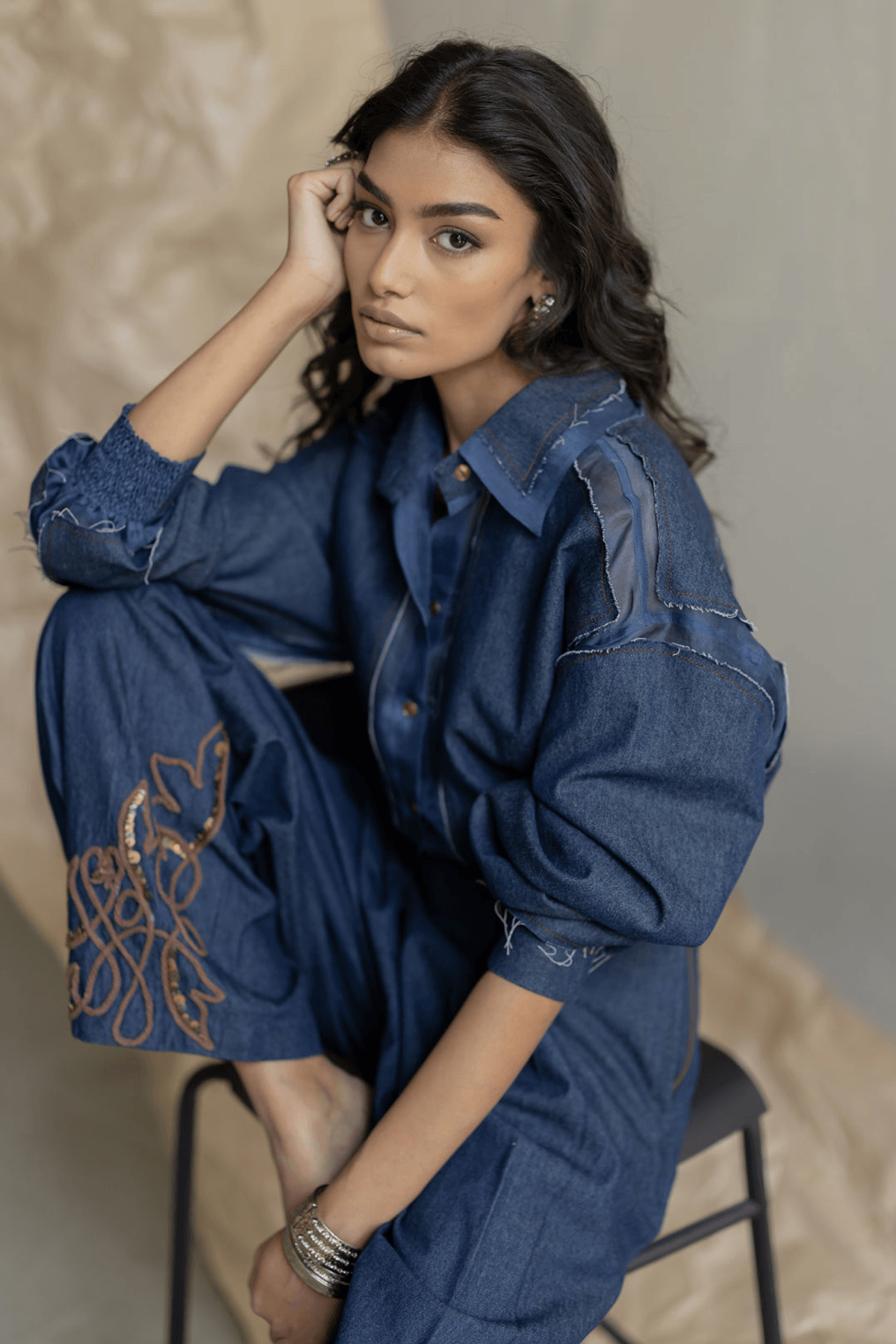 ORGANZA SHIRT WITH DENIM PATCH - View 3 - Superr*