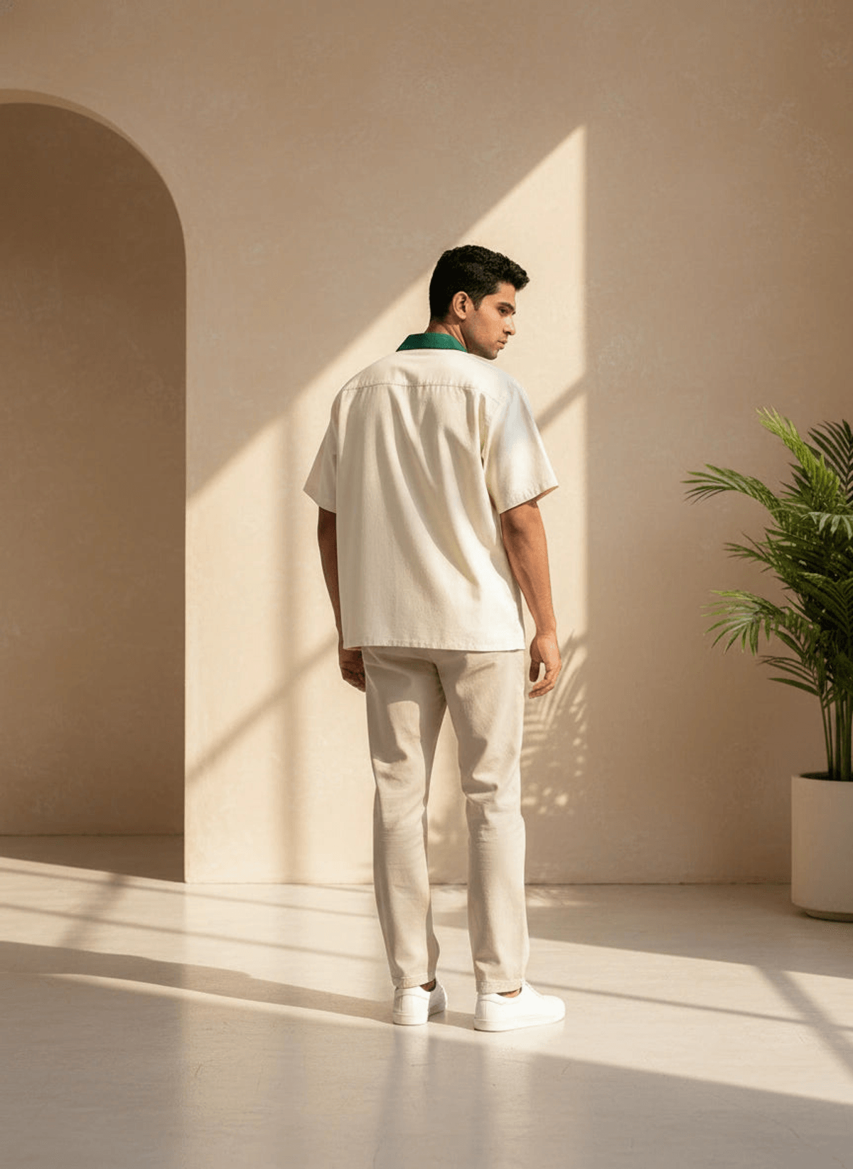 Tropical Bloom Camp Collar Shirt – Off White & Emerald Green - View 4 - Superr*