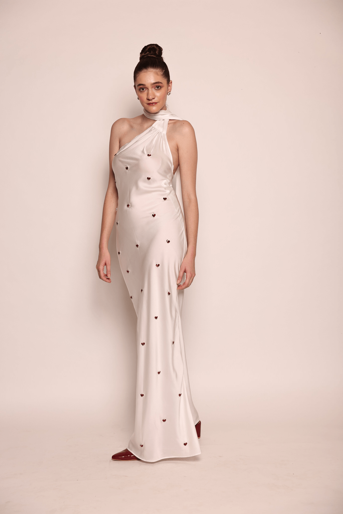 Beatrice - White one-shoulder slip dress with stone detailing - View 3 - Superr*