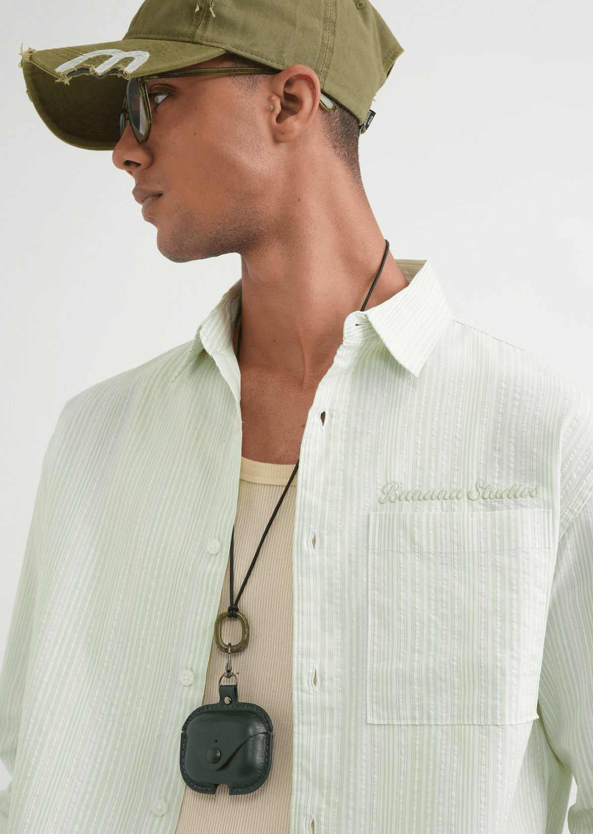 Light Green Textured Striped Boxy Shirt