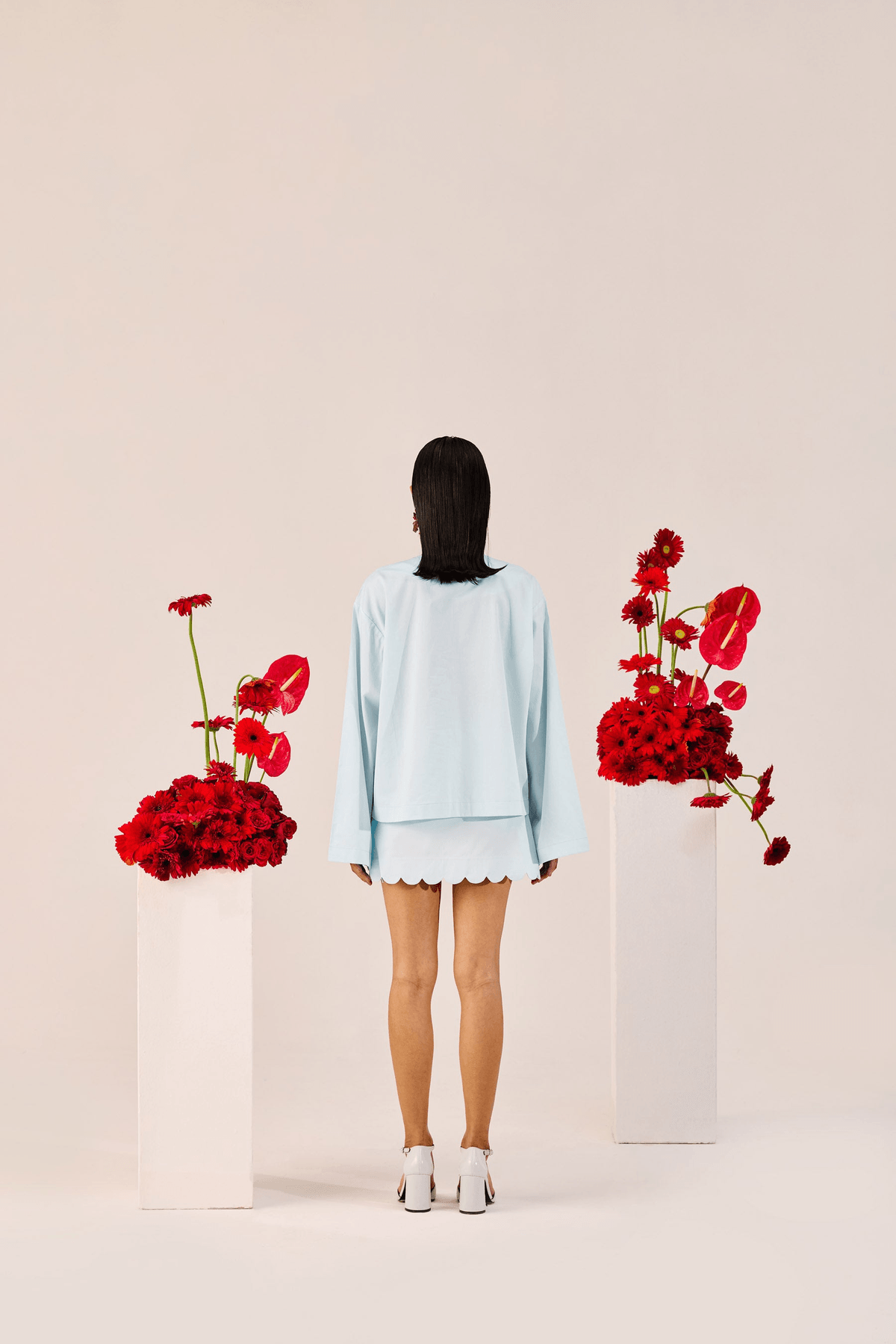 Printed Sky Blue Top with Flared Sleeves - View 4 - Superr*