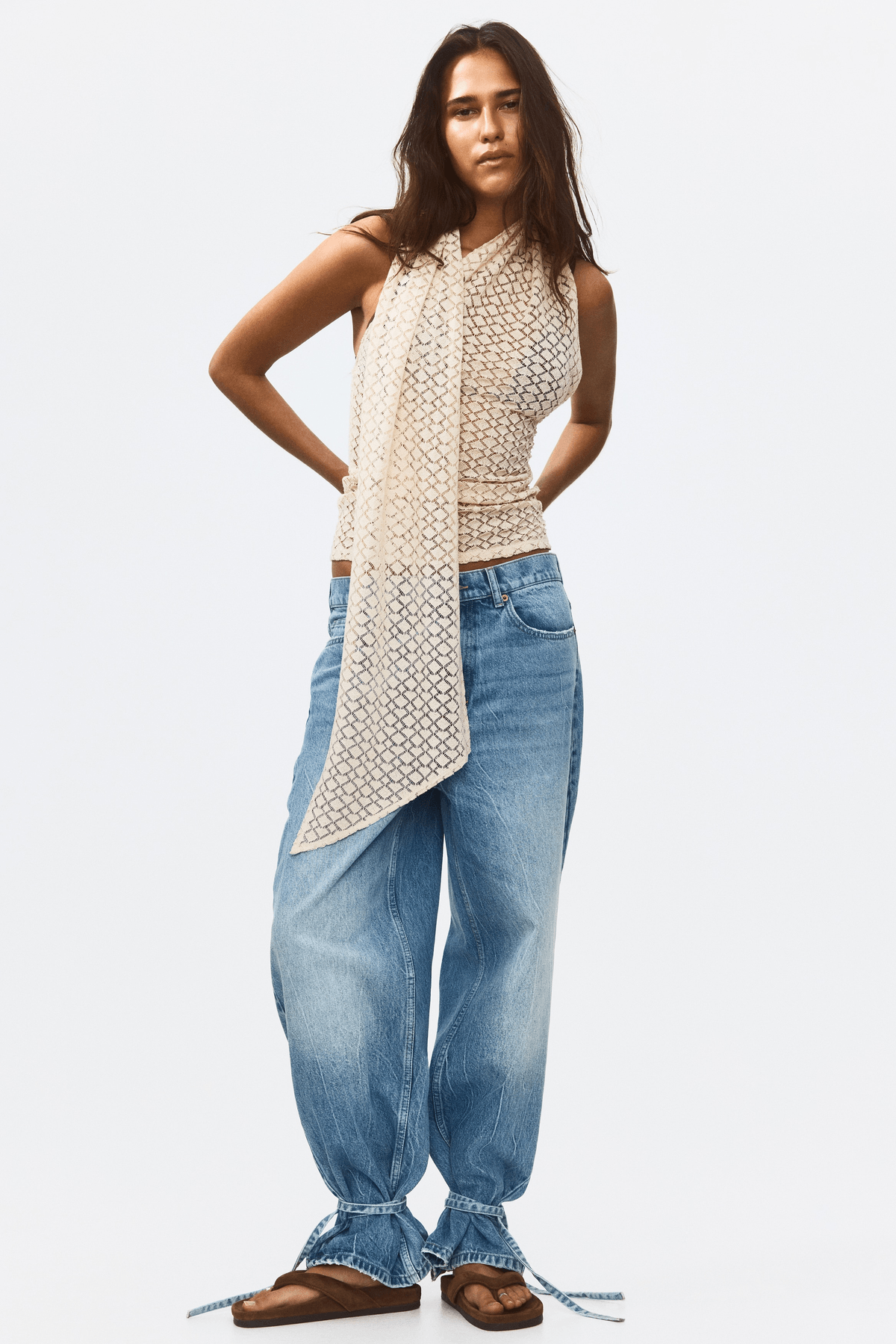 Women's Light beige Crochet-look scarf-collar top - View 2 - Superr*