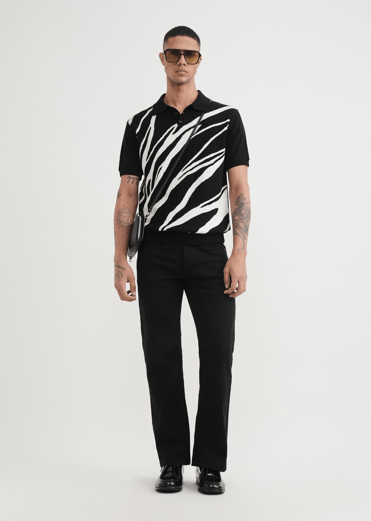 Black Jacquard Knitted Polo - View 2 - Superr*