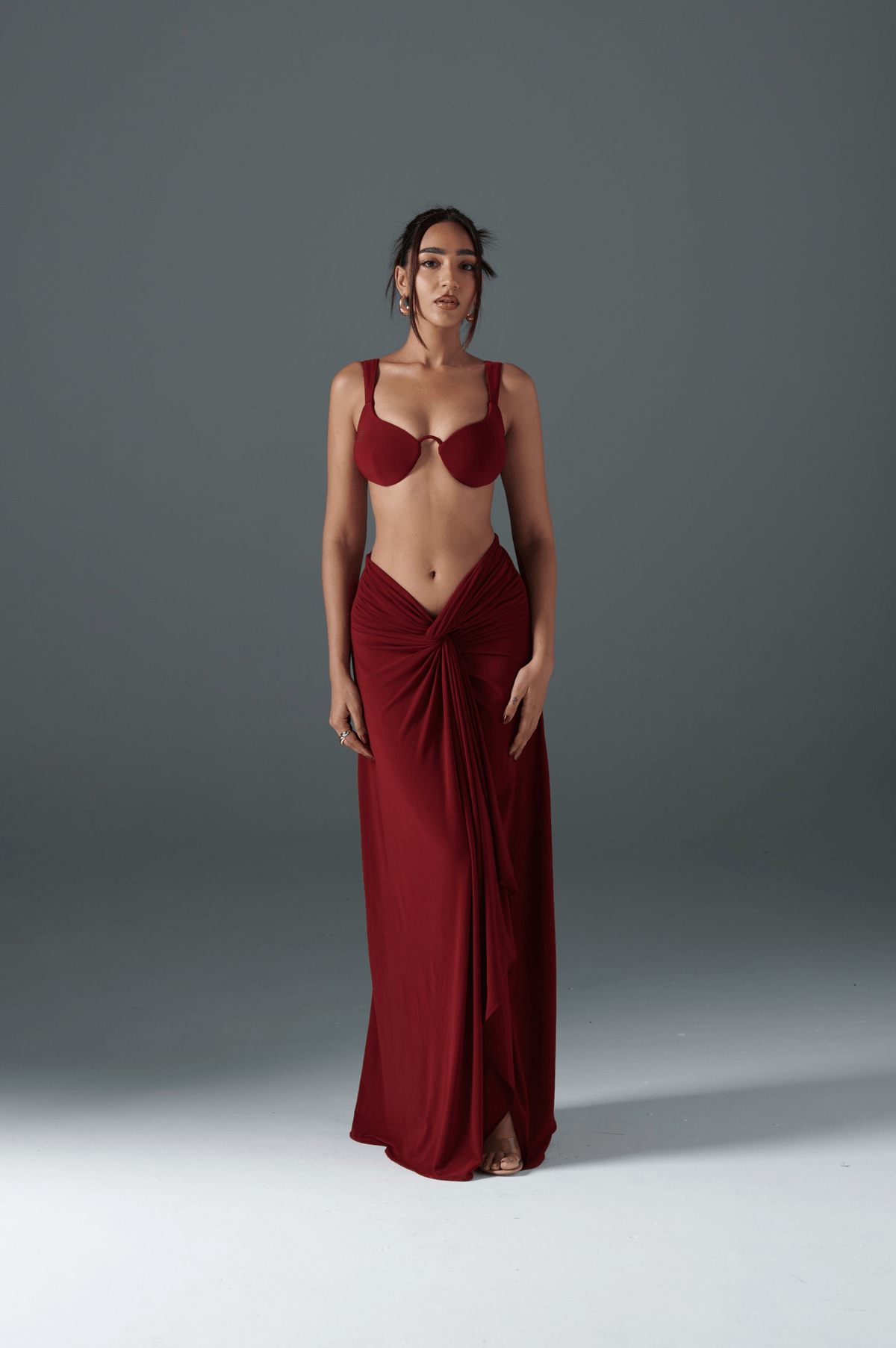 CRIMSON DRAPED SKIRT - View 2 - Superr*