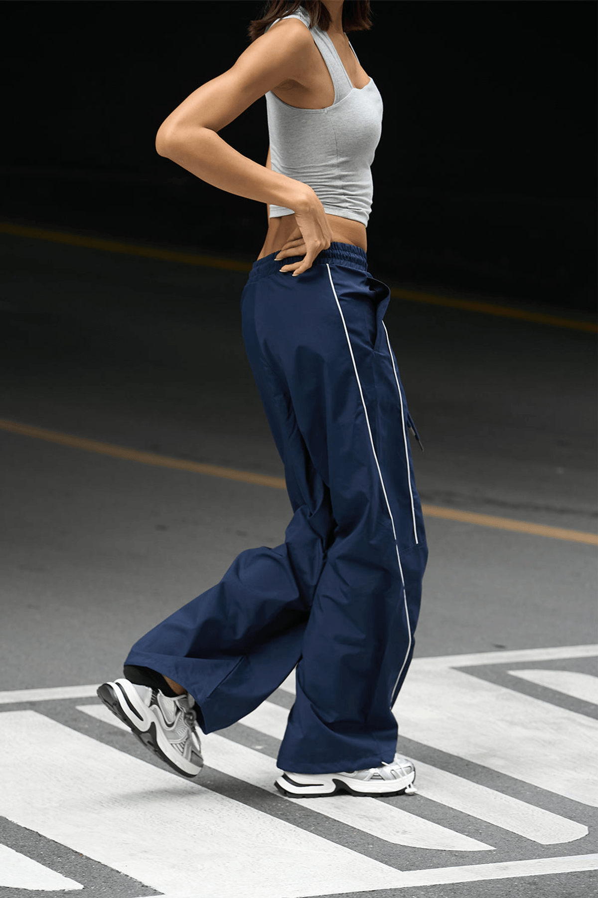 Navy Blue Sporty Deconstructed Loose Pants - View 4 - Superr*
