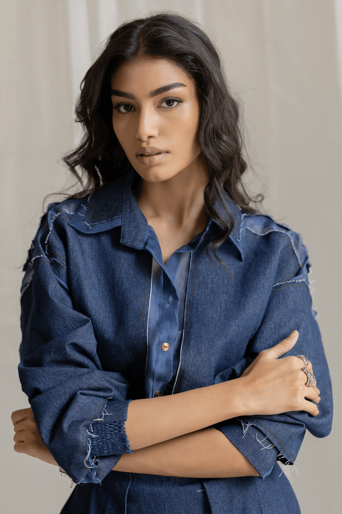 ORGANZA SHIRT WITH DENIM PATCH - View 2 - Superr*