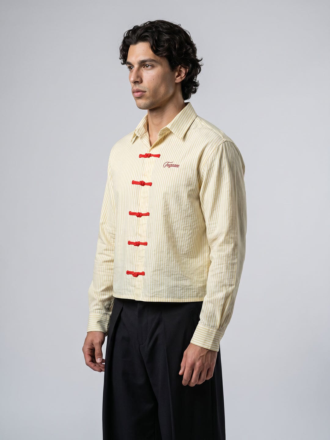 Lemon Striped Frog Buttoned Cropped Shirt - View 4 - Superr*