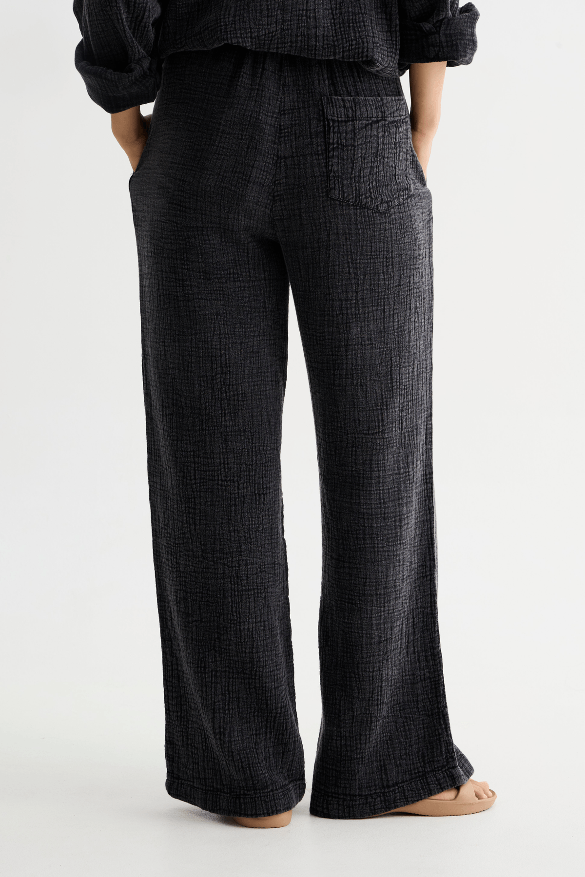 Black Washed Cotton Gauze Pant - View 3 - Superr*