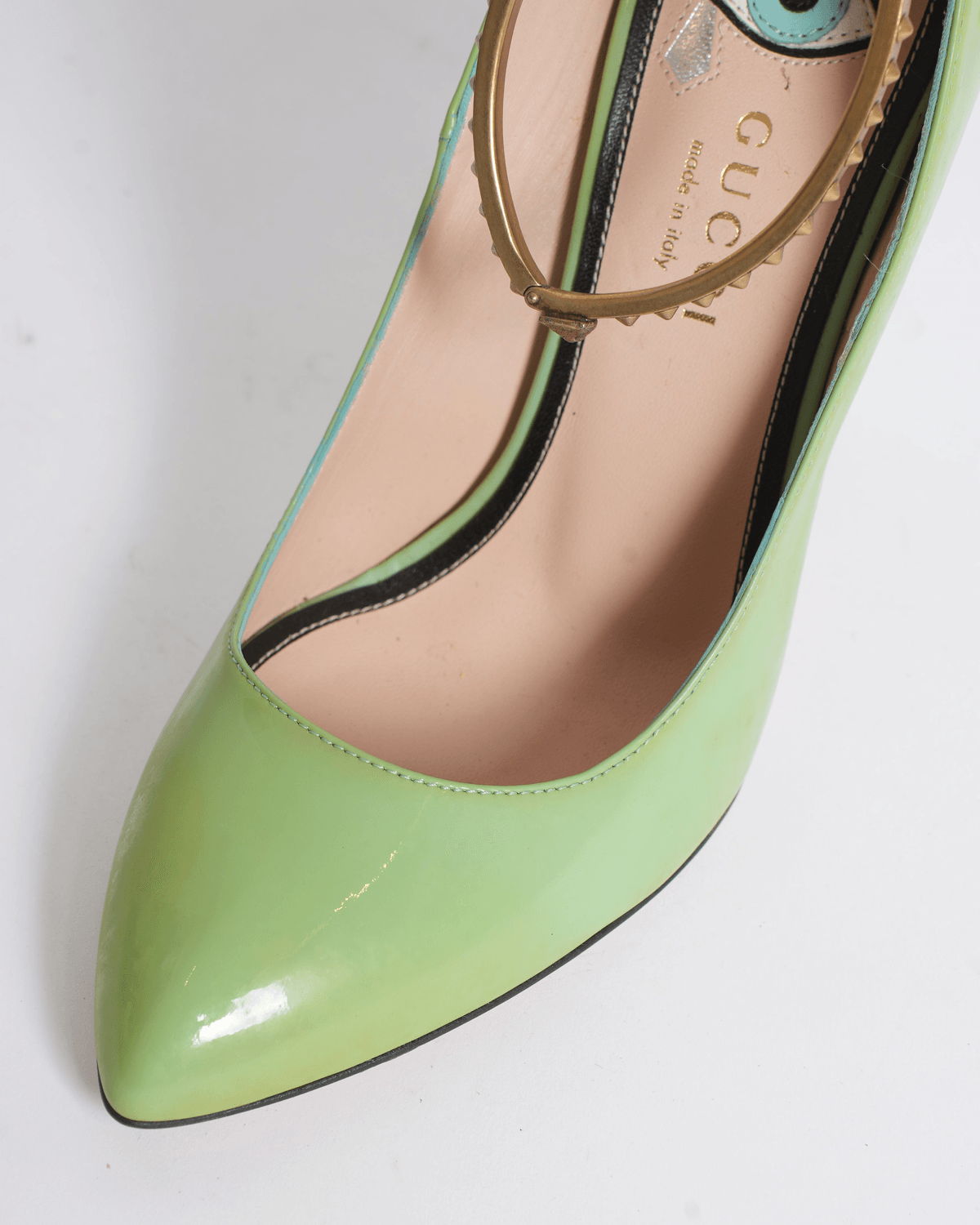 New Gucci Vernice Crystal Ankle Strap Pumps In Mint Colour - View 2 - Superr*