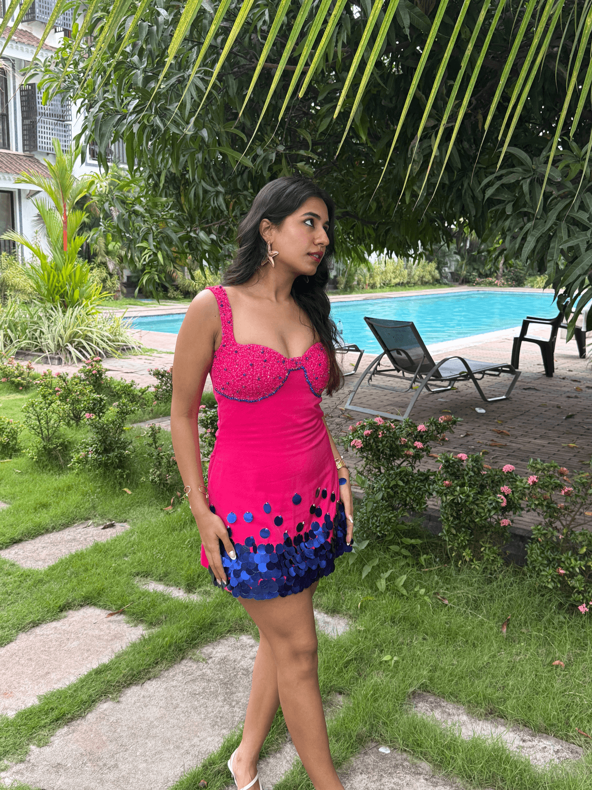Veronica - A- line  Mini dress with heavy embroidered  bustier - View 2 - Superr*