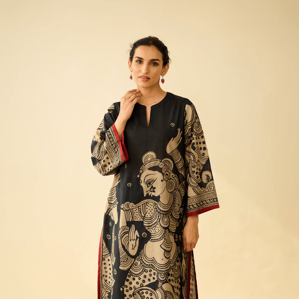 Taal Hand Embroidered Mulmul Cotton Kurta - Charcoal - View 2 - Superr*