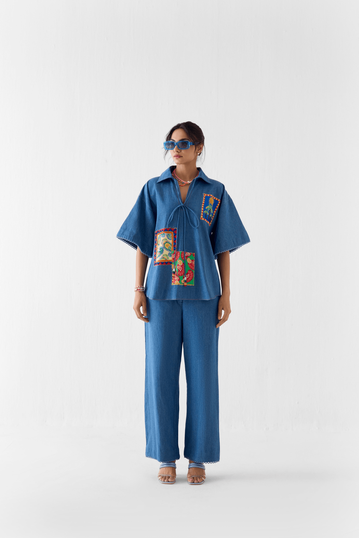 INDIGO PATCHWORK SHIRT & TROUSERS CO-ORD - View 2 - Superr*