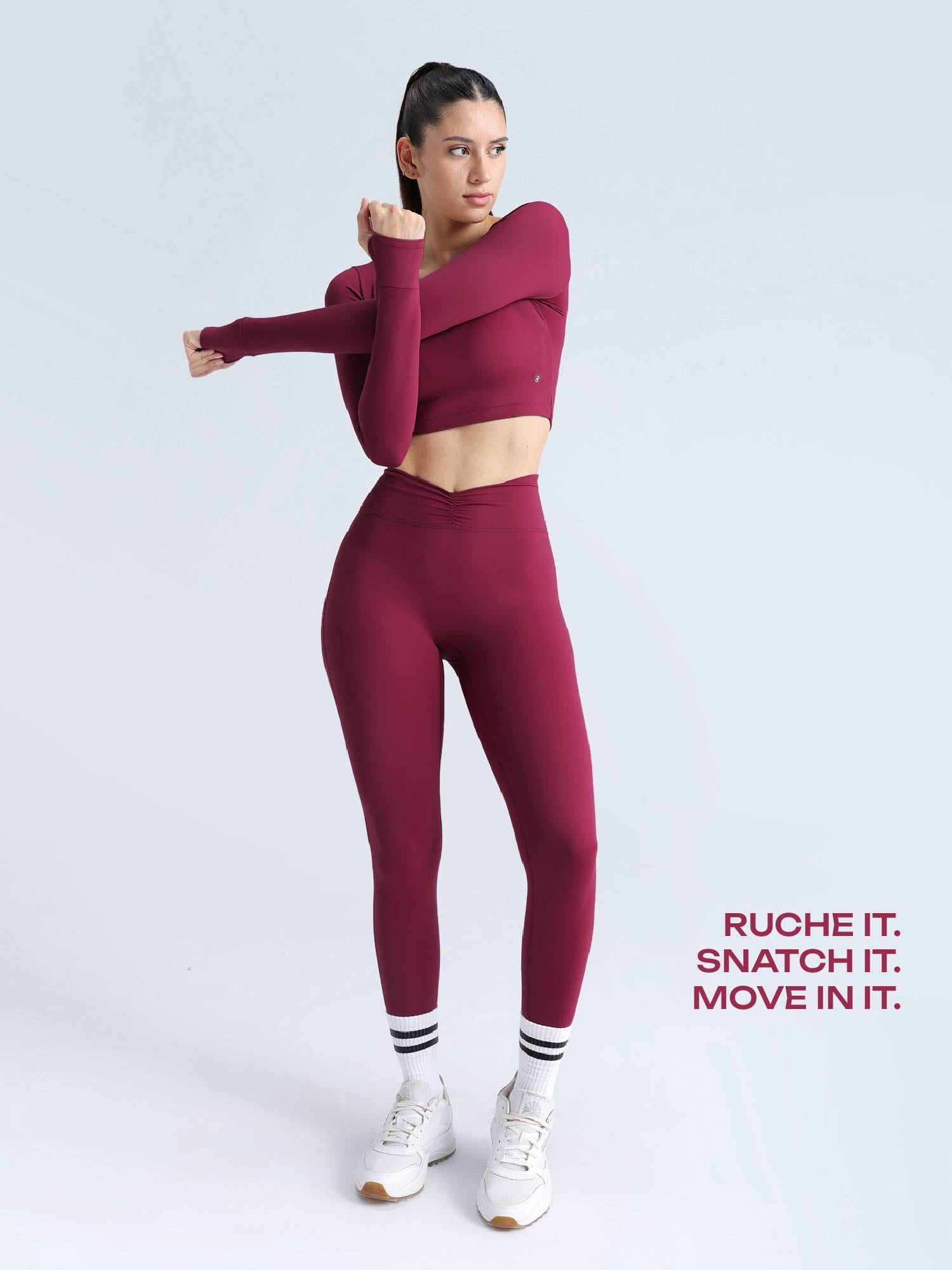Berry Ruched Snug Leggings - View 2 - Superr*