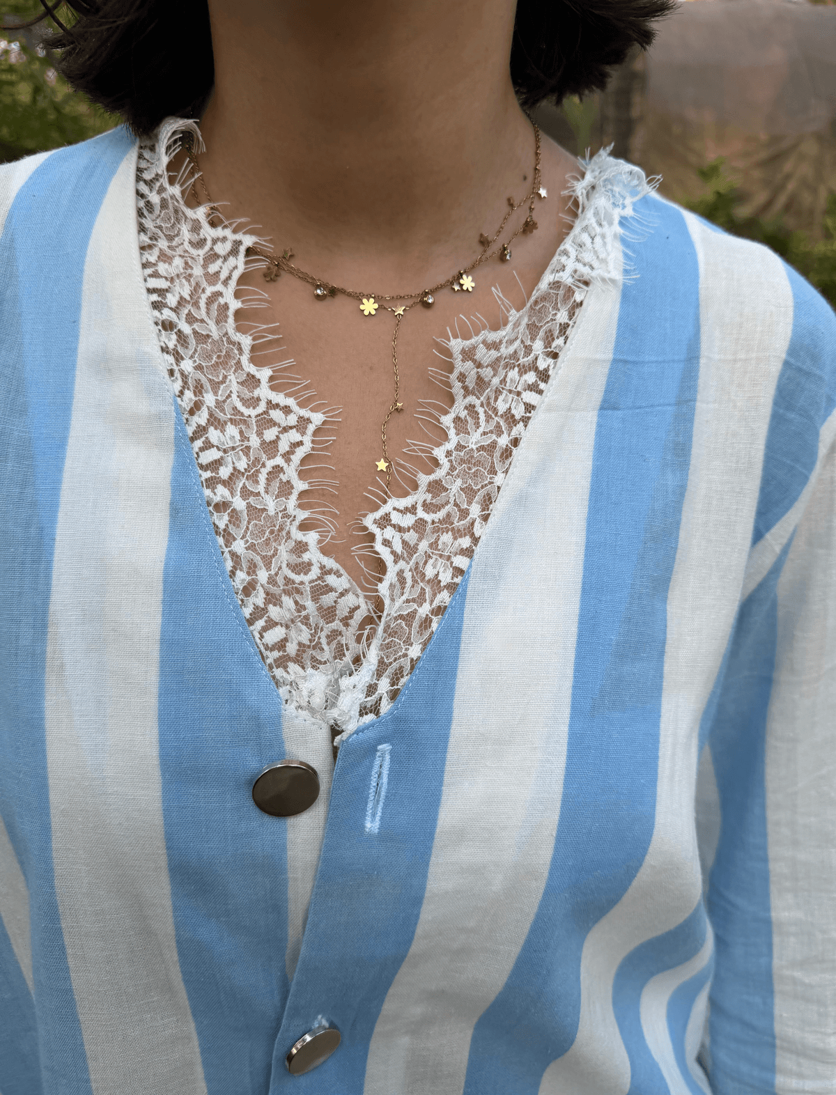 Blue Lace Stripe Women Set - View 4 - Superr*