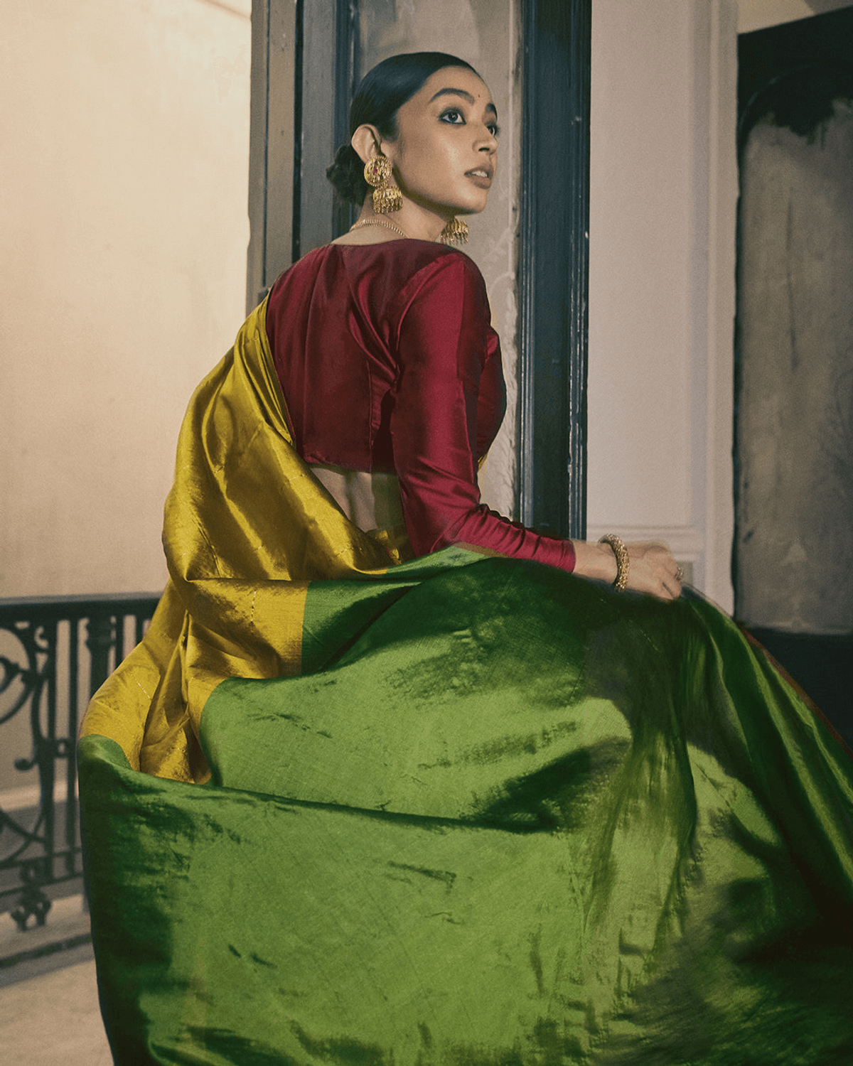 Bimla Golden Green Saree - View 2 - Superr*