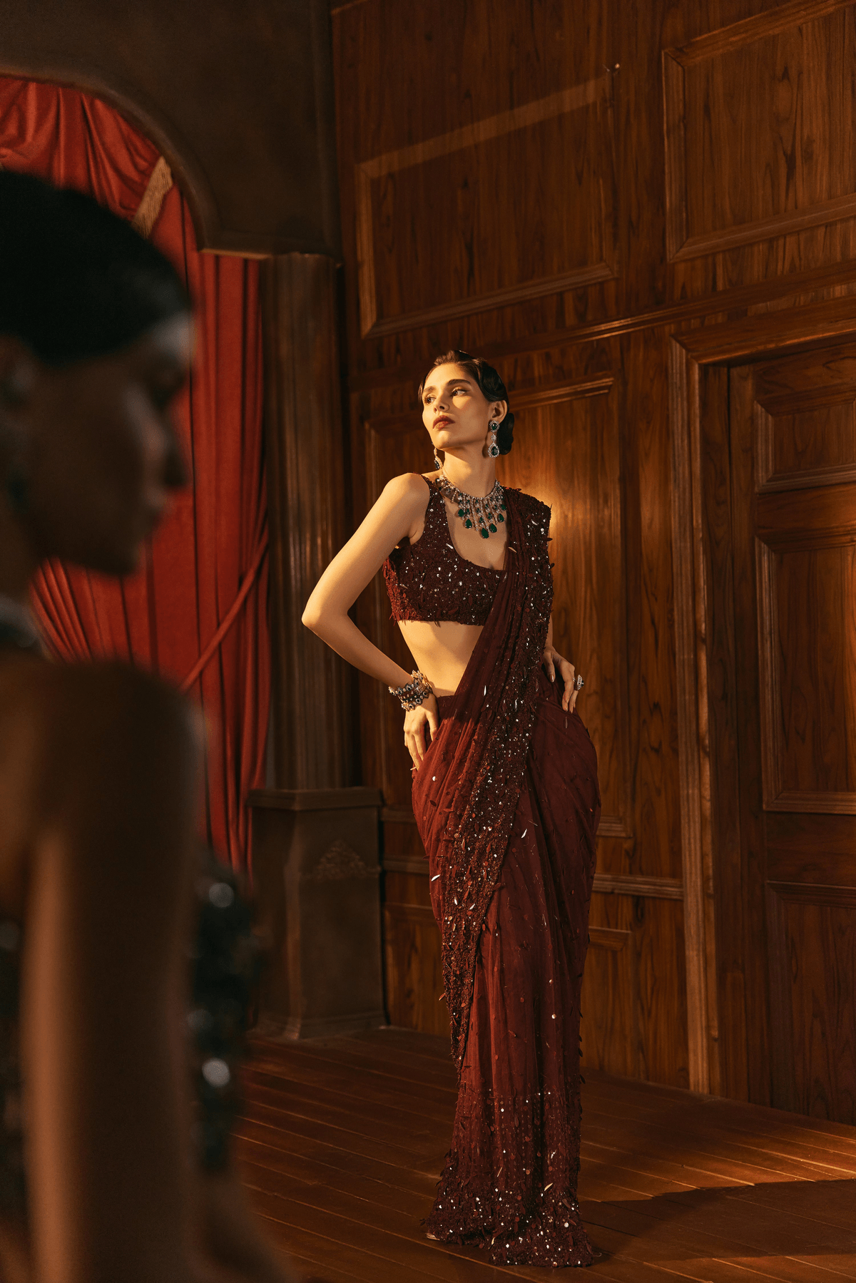 Burgundy glow- Sequin saree - View 4 - Superr*