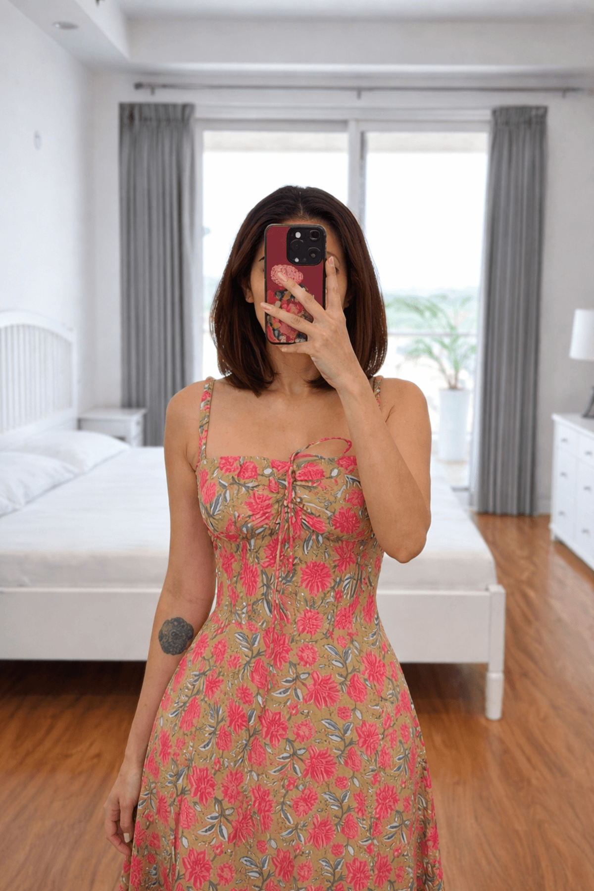 Kendall Floral Orange Corset Midi Slit Dress - View 2 - Superr*