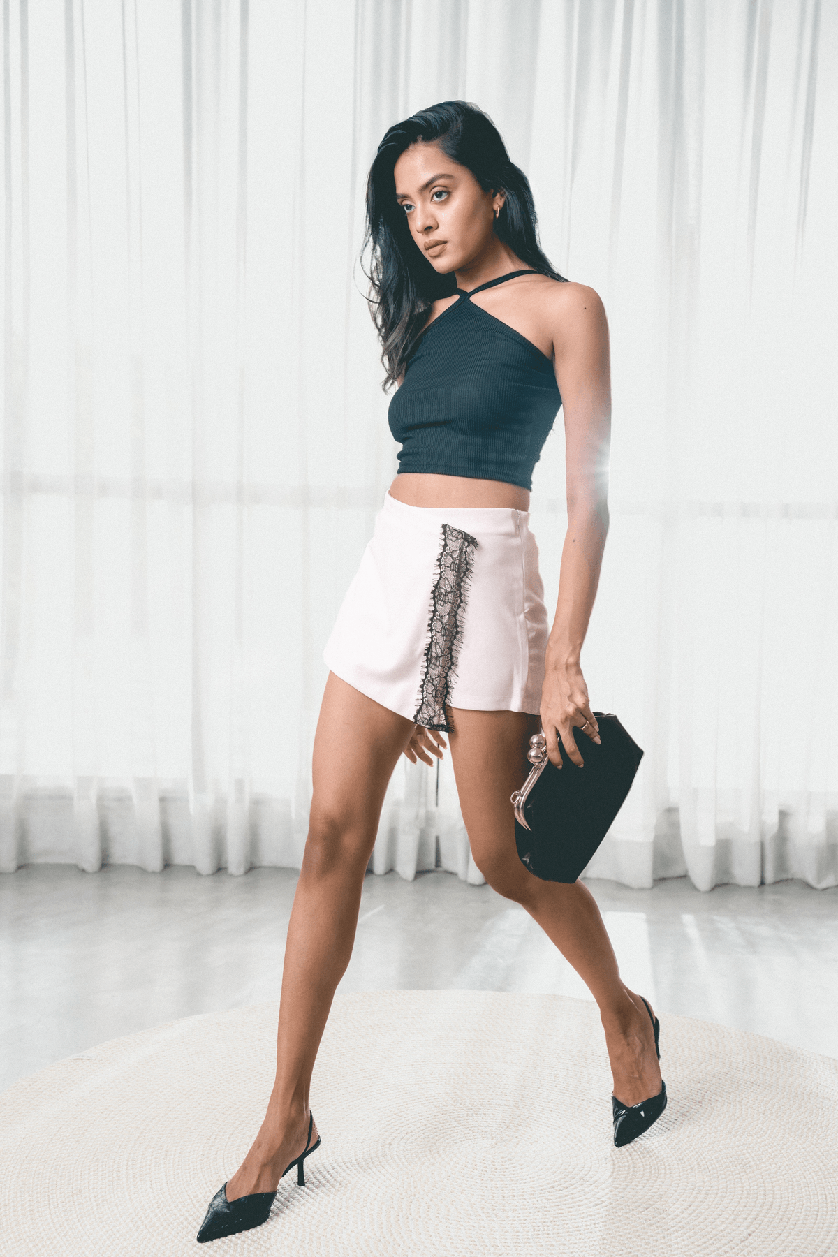 Skort with Contrast Lace - View 4 - Superr*