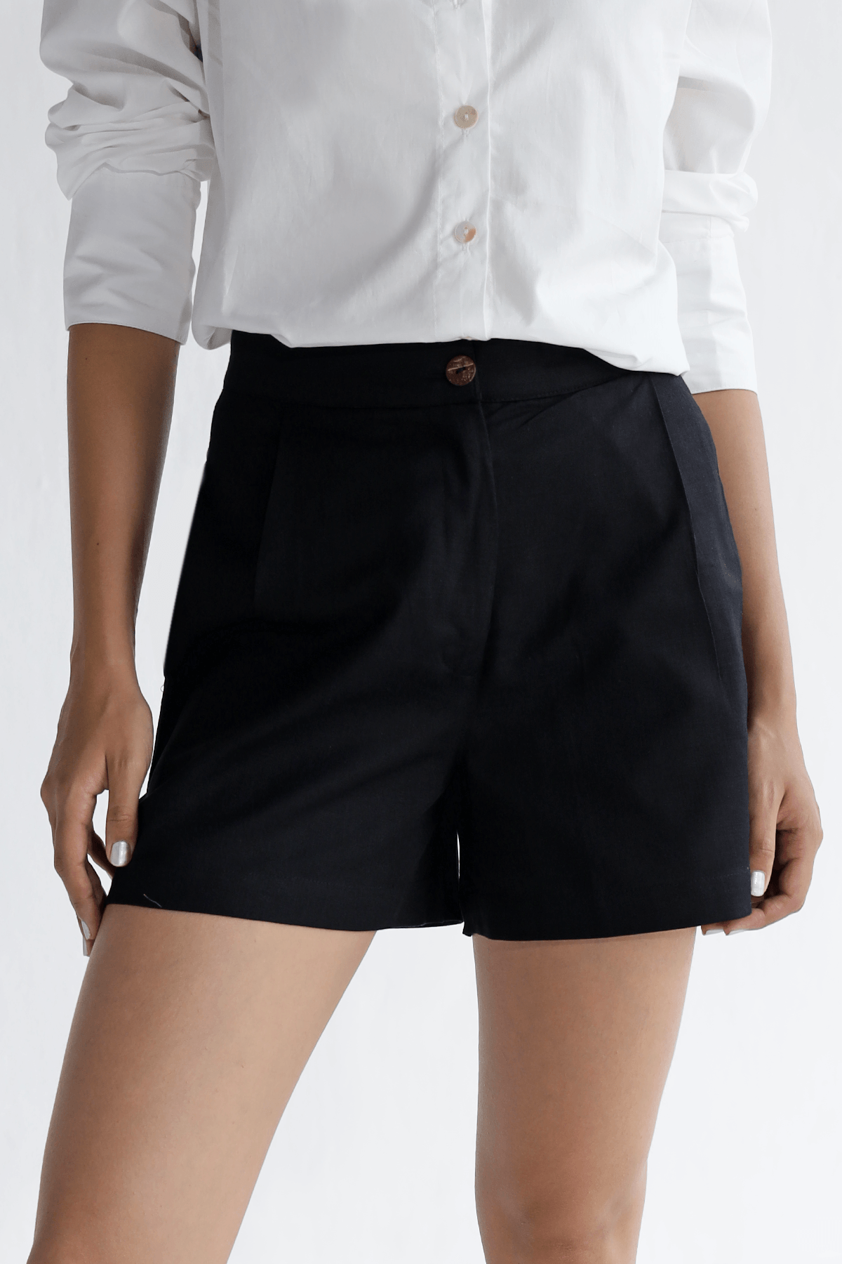 Bold Black- Cotton Linen Shorts - View 3 - Superr*