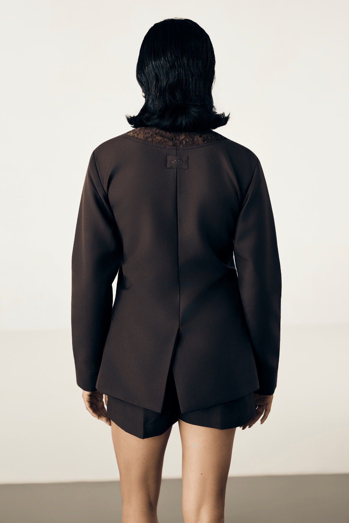 GROUND HIGH NECK BLAZER - DEEP BROWN - View 3 - Superr*
