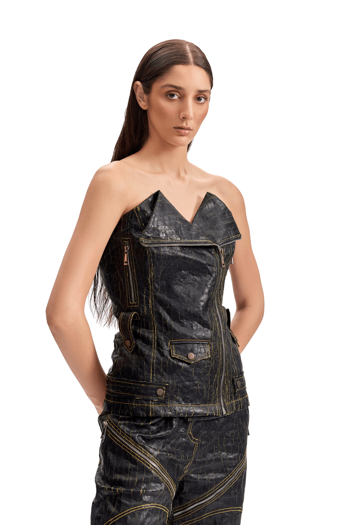 Cracked Leather Biker Corset - View 3 - Superr*