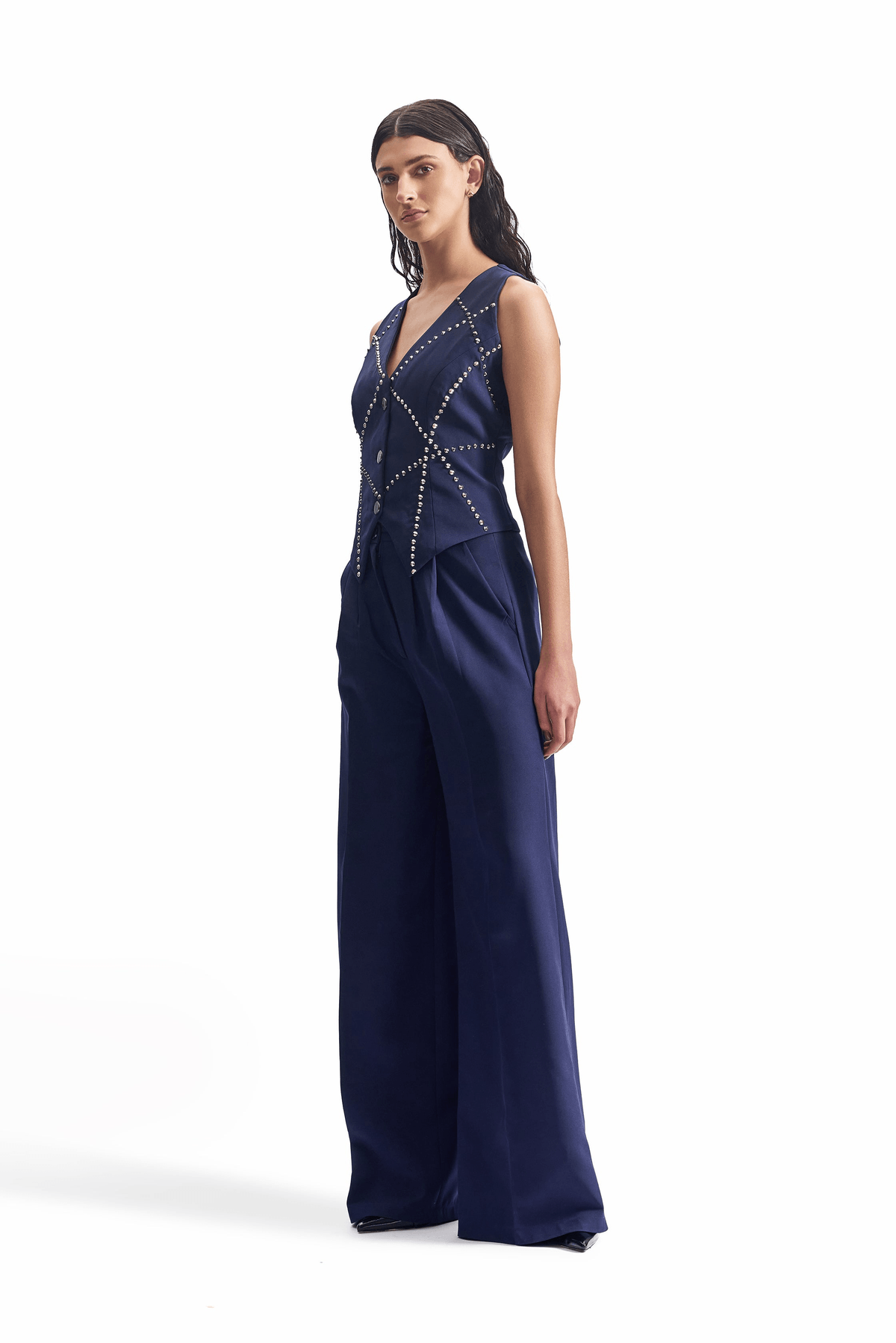 Stud-Grid Tailored Waistcoat Set - View 4 - Superr*