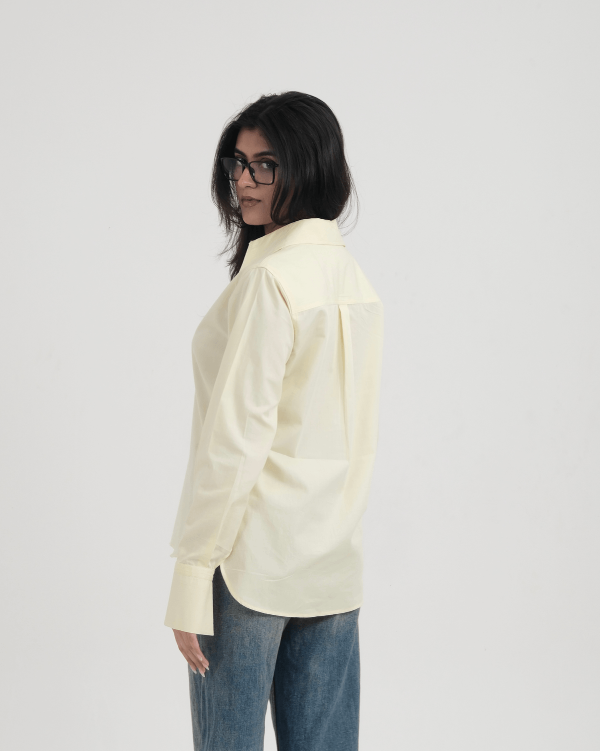 Butter Yellow Cotton V-Neck Shirt - View 2 - Superr*