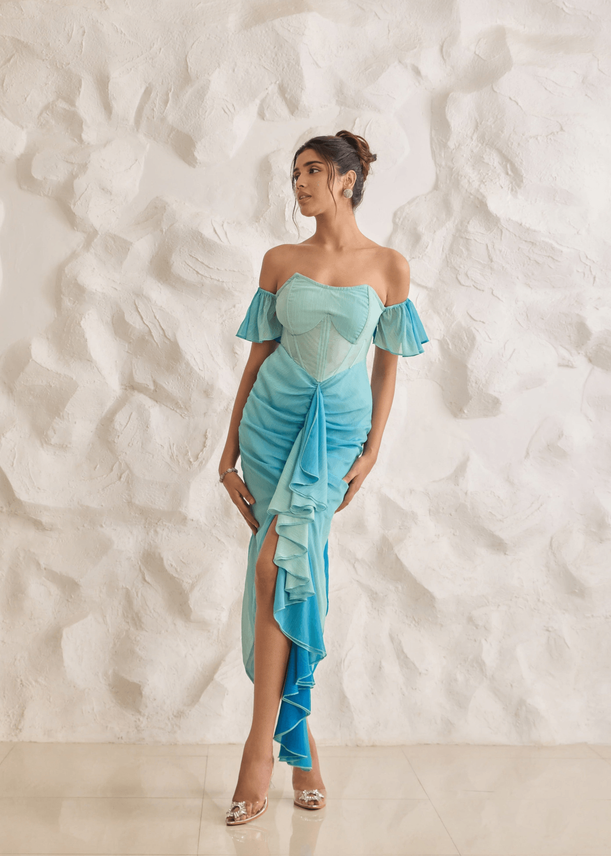 blue ombre chiffon dress Womens Love & Roses Blue Ombre Chiffon Pleated Midi Dress US 4