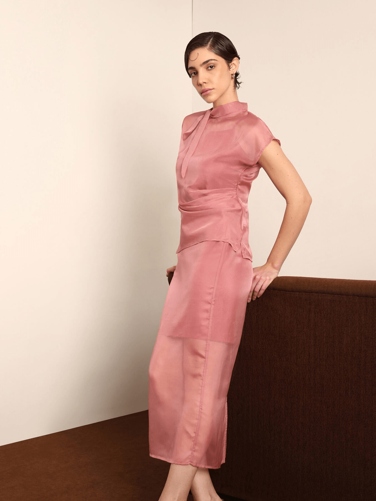 Organza Top & Midi Skirt Coord - Dusky Pink - View 4 - Superr*