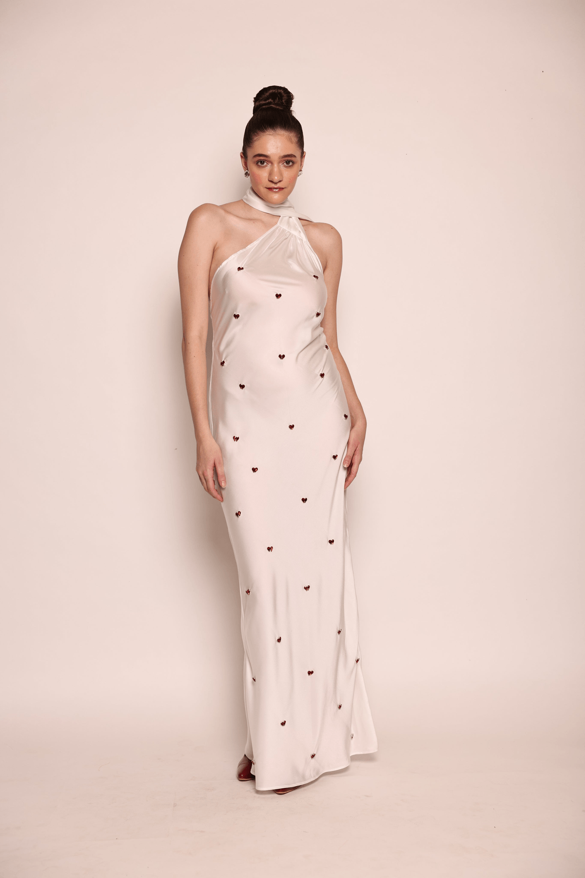 Beatrice - White one-shoulder slip dress with stone detailing - View 2 - Superr*
