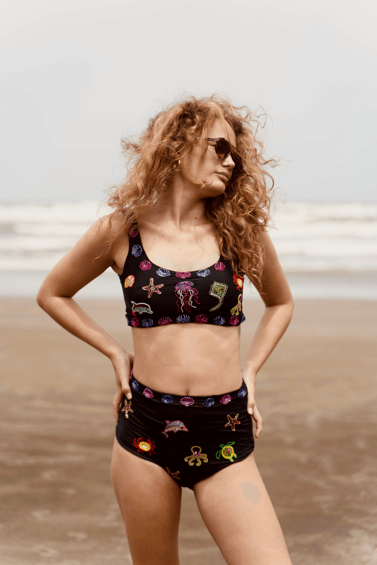 ISLAYA- Black Bikini adorned with intricate embroidery of aquatic motifs - View 3 - Superr*