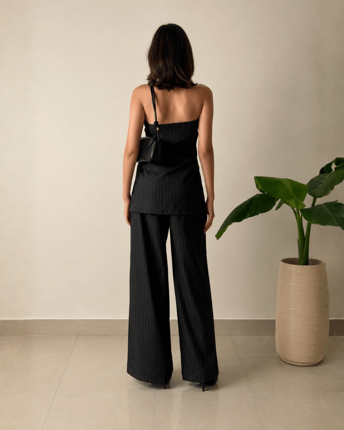 Noir Cross-Halter Pinstripe Co-Ord - View 2 - Superr*