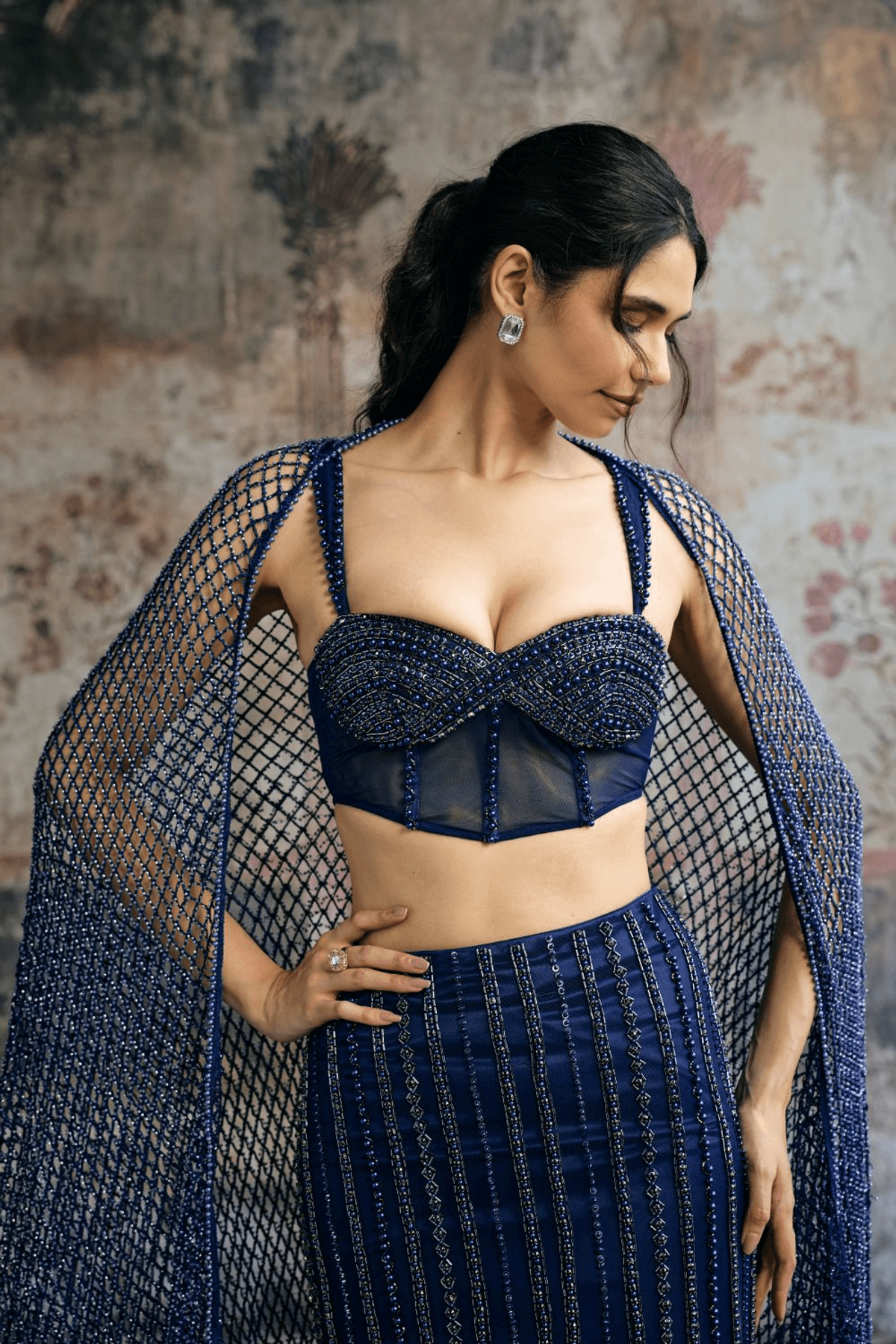 Layra Navy Hand-Embellished Blue Lehenga Set - View 4 - Superr*