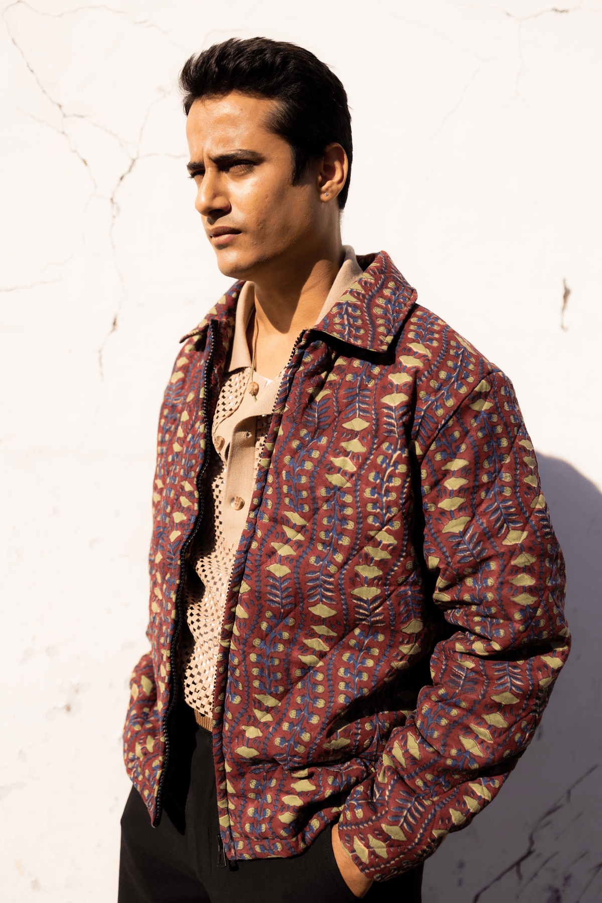 Maroon Sanganer Hand-Blocked Quilt Jacket - View 2 - Superr*