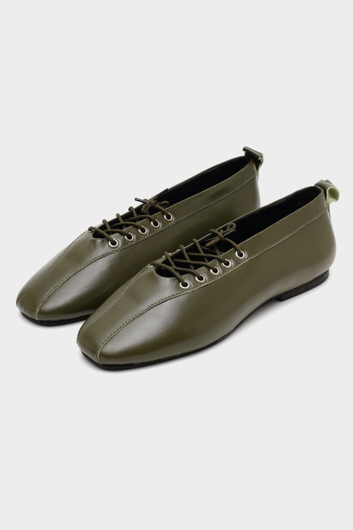 Lace-Up Ballerinas In Olive Green - View 4 - Superr*