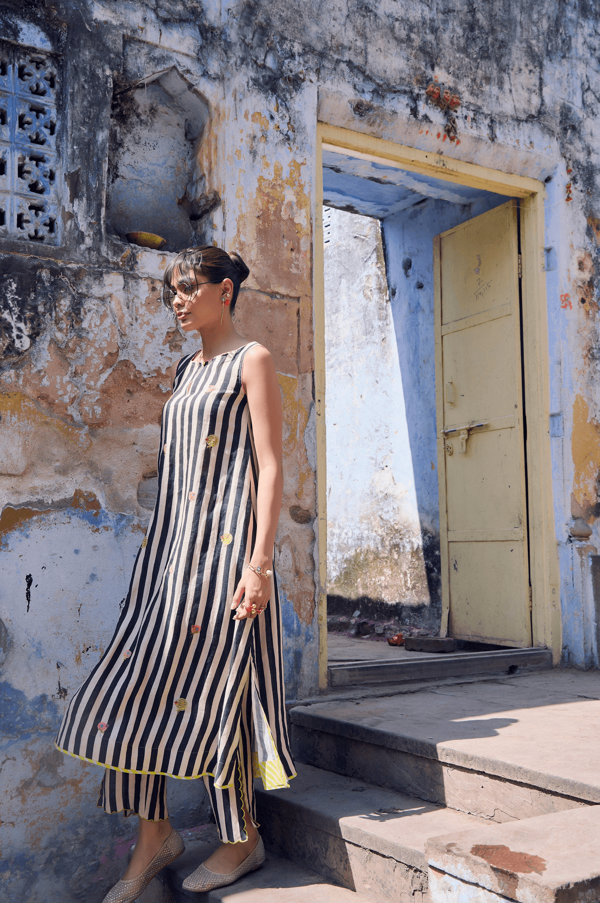 Safar Stripe Embroidered A-Line Kurta Set - View 2 - Superr*