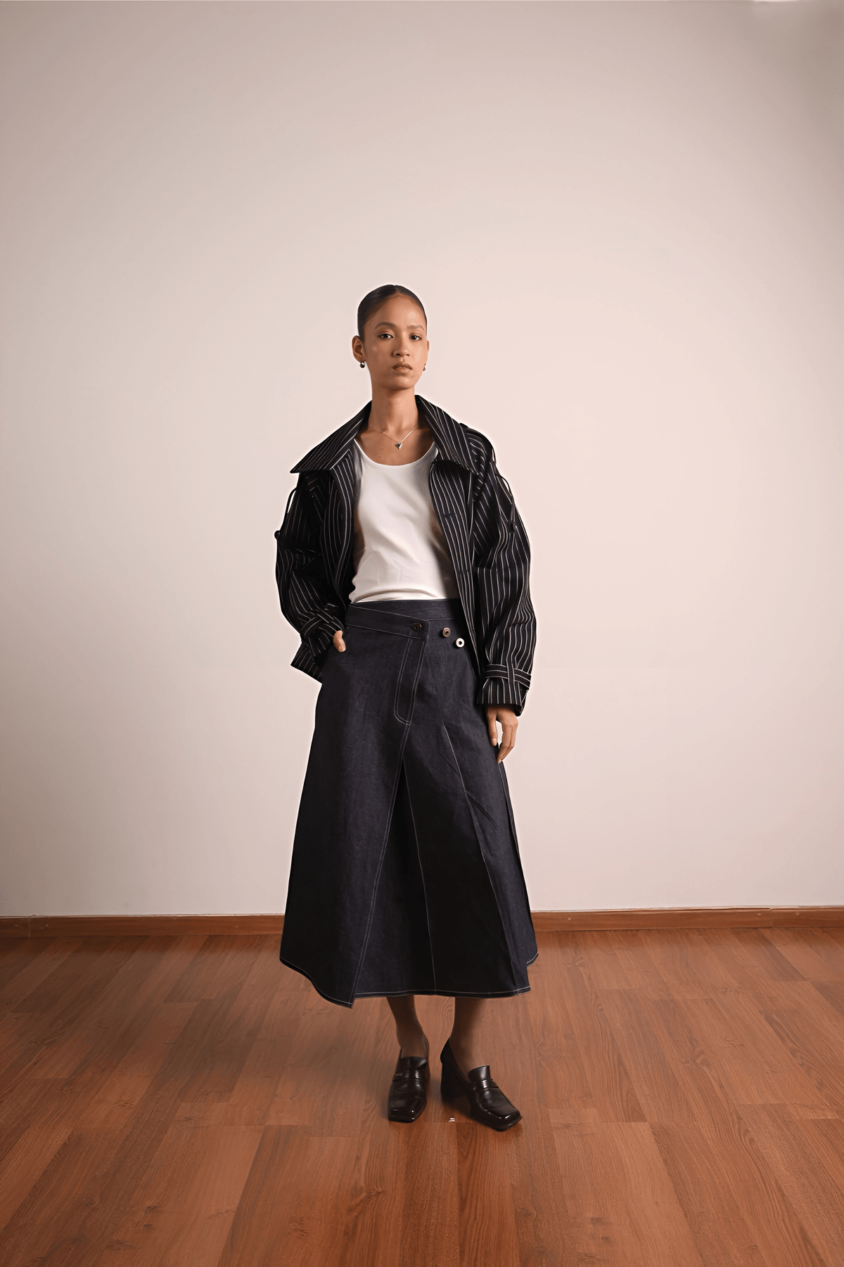 Pleated Wraparound Denim Skirt - View 3 - Superr*