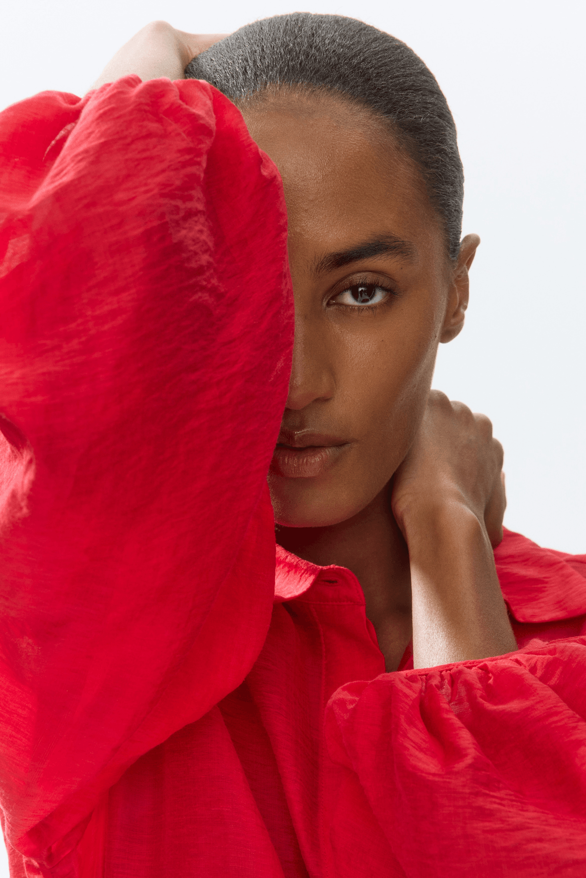 Women's Red Balloon-sleeved linen-blend shirt - View 3 - Superr*